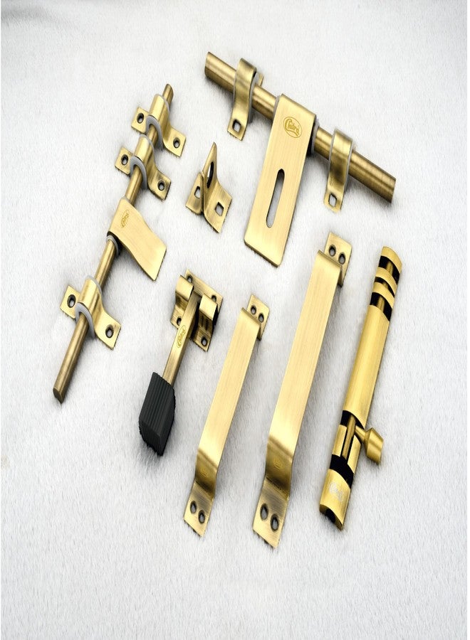 Chitra Wave Stainless Steel Heavy Door Fitting Accessories Full Set/Kit (1 Aldrop, 1 Latch, 2 Handles, 1 Tower Bolt and 1 Door Stopper) (10 Inch, Antique Brass) - Image 1